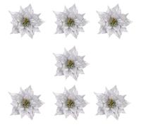 YARNOW 7Pcs Glitter Artificial Poinsettia Flower Christmas Tree Decoration for DIY Holiday Crafts and Seasonal Wreath Making in Silver
