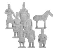 YARNOW 8pcs Mini Terracotta Warriors Statues Detailed Ancient China Soldier Figurines Collectible Grey PVC Sculptures for Fairy Garden Bonsai Table Display