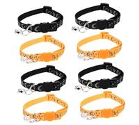 YARNOW 8pcs Reflective Cat Collar for Boys and Girls Breakaway Design Bell Black and Orange for Outdoor Activities and Pet Safety