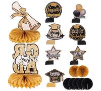 YARNOW 9pcs Graduation Honeycomb Balls Decor Premium Black Gold Table Ornaments for Celebrating Senior Year for Indoor Outdoor Graduation Party Decorations