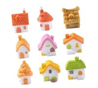 YARNOW 9pcs Miniature Fairy Village Houses Resin Cottage Figurines with Thatched Roof Detailed Craft for Dollhouse Terrariums Succulent Plant Pots Small Garden Decor