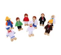 YARNOW 9pcs Wooden Dollhouse Family Dolls with Movable Joints Bendable Poseable Figures Including Construction Worker Doctor Chef for Imaginative Storytelling and Role Play