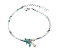 YARNOW Adjustable Beach Anklet for Women Delicate Beaded Shell and Sea Star Foot Chain Handmade Boho Style Summer Jewelry Lightweight Charm Bracelet for Beach Vacation and Daily Wear