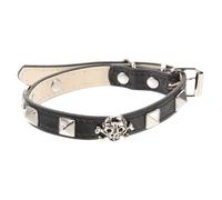 YARNOW Adjustable Punk Style Halloween Dog Collar for Pets Wear-resistant Black Skull Design Fine Stitching for Long-haired Cats Rabbits and Dogs Festive Pet Accessory for Halloween