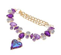YARNOW Adjustable Purple Heart Pet Collar Necklace with Rhinestone Pendant, Bling Dog and Cat Chain Collar for Small to Large Dogs and Kittens, Pet Jewelry Accessory with Bell for Daily