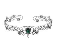 YARNOW Antique Silver King Crown Headpiece with Dark Green Crystals, Decorative Hollow Vine Design, Men’s Prince Costume Tiara for Prom, Halloween, Birthday Party Accessories