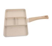 YARNOW Beige Aluminum Alloy and Wood Nonstick Skillet with Multiple Grooves, Multifunctional Use Breakfast Pan for Frying Eggs and Steaks in Home Kitchen