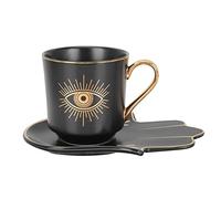 YARNOW Blue Eye Coffee Mug Ceramic Coffee Cup and Saucer Turkish Evil Eye Espresso Cup Vintage European Style Black for Home Office Cafe