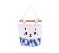YARNOW Blue the Linen Bag for Cotton Storage Organizer Hanging and Artistic and Healthy Mount Storage Pocket Over Keys Phones Wall Bed Doors