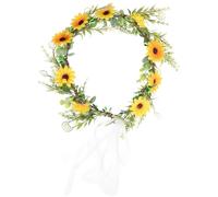 YARNOW Boho Daisy Flower Crown Headband with Ribbon Bridal Headpiece for Wedding Party Hair Accessory Delicate Floral Hair Vine for Birthday Holiday Photo Shoots Easy to Wear and Charming