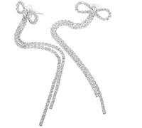 YARNOW Bow Rhinestone Long Tassel Earrings for Women, Silver Bowknot Dangle Earrings with Sparkly Decor, Lightweight Jewelry Suitable for Party and Daily Wear