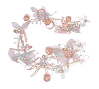 YARNOW Bride Hairband with Pink Silk Cloth Flowers and Delicate Pearl Butterflies, Lightweight Design for Women and Brides, for Wedding and Prom Occasions, Combining Feminine Elegance