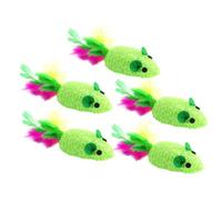 YARNOW Cat Woven Mouse 5Pcs Green Interactive Teaser with Braided Feather Design for Kitten Engagement and Boredom Relief