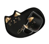 YARNOW Ceramic Cat Coffee Cup and Saucer Set 200ml Capacity Black Stylish Drinkware for Home and Hotel Use, Modern Fashion Design to Hold Coffee and Drinks