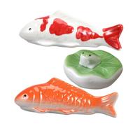 YARNOW Ceramic Floating Fish Tank Ornaments 3pcs Set with Red Fish and Frog on Leaf for Garden Ponds
