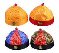 YARNOW Chinese Style Mandarin Costume Hat 4 Pcs Soft Material with Braids for Theatrical Plays and Party Photo Props