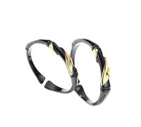 YARNOW Couple Rings Open Adjustable Black Bamboo and Gold Leaf Finger Rings 1 Pair Decorative Jewelry for Valentine'S Day