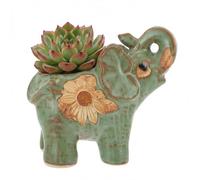 YARNOW Cute Elephant Succulent Planter Pot with Drainage, Small Ceramic Animal Planters for Indoor Plants, Green Cactus Flower Pots, Mini Air Plant Container for Home Decor