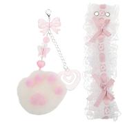 YARNOW Cute Lace Ribbon Keyboard Strap with Cat Paw Bowknot Charm for Mechanical Keyboards, Decorative Plastic and Cloth Material, Reduces Hand Fatigue, for Gaming and Office Desk Use