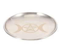 YARNOW Decorative Metal Pentacle Tray with Triple Moon Design Multi-Function Ritual Plate and Candle Holder for Witchcraft Altars