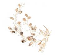YARNOW Delicate Bridal Headband with Golden Leaves and Pearls Handmade Wedding Hair Accessory for Bride and Bridesmaid Suitable for Daily Wear and Special Occasions