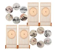 YARNOW DIY Miniature Chinese Style Folding Screen Model Set 4pcs with Antique Panel Stickers for Dollhouse Room Divider Decoration