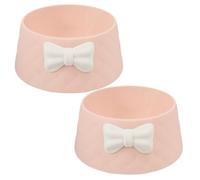 YARNOW Dog Plastic Feeder 2Pcs Pink Round Bow-Knot Decor Pet Feeding Bowls Lightweight Food Dish for Puppies and Small Pets Easy to Clean