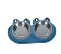 YARNOW Double Pet Food Water Bowls with Moat Design Stainless Steel Cat and Dog Feeder with Non-slip Plastic Base Small to Medium Outdoor Feeding for Cats and Puppies