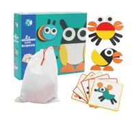 YARNOW Educational Geometric Tangram Puzzle Set, Animal Shape Wooden Pattern Blocks for Early Development, Brain Teaser Sorting Games for Boys and