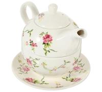 YARNOW Elegant Ceramic Tea Pot and Cup Set with 480ml Teapot and 350ml Cup, Practical and Sturdy Design for Home and Hotel Use, White Antique Style Tea-for-one Set