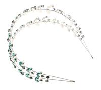 YARNOW Elegant Green Headbands for Women Wedding Hair Vine with Double Layer Leaf Design, Rhinestone Bridal Hairpiece Enhancing Hairstyle for Bridal and Party Look