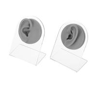 YARNOW Flexible Silicone Ear Model Left Right with Stand for Piercing Practice and Jewelry Display Grey Fake Ear for Acupuncture Teaching and Body Piercing Simulation