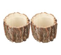 YARNOW flower arrangement holder Wood Tree Stump Flower Pot Rustic Succulent Planter Pot 2pcs 9 x 9 x 8 cm front door