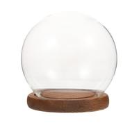 YARNOW Glass Dome Display Case with Wooden Base, round Glass Cloche for Small Plants and Eternal Flowers, Desktop Decor and Valentine's Day