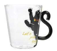 YARNOW Glass Water Mug Tea Cup 250 Ml Glass Cute Cat Shape Black Color Easy to Maintain Decorative Design for Afternoon Tea and Book Bar