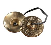 YARNOW Golden Copper Finger Cymbals Percussion Instrument with Vintage Auspicious Patterns for Meditation and Ritual Use, Enhancing Performance and Blessing Adults