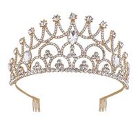 YARNOW Golden Wedding Crown Headband for Bride, Lightweight Zinc Alloy Tiara with Rhinestones, Comfortable for Long Time Wearing, Easy to Wear and Take, for Party and Wedding