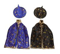 YARNOW Halloween Wizard Costume with Star Pattern Cloak and Hat Fit Boy Girl Witch Cape for Cosplay Party School Plays Reusable Dress Up Accessory