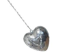 YARNOW Heart-shaped Hanging Disco Ball Decoration with Glass and Metal Materials, Silver Mirror Surface Ball with Hanging Chain for Party Decorations and Ktv Ambiance