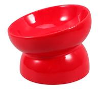 YARNOW High Feet Ceramic Pet Bowl with Slanted Mouth Small Red Dog Feeder for Puppies and Cats Lightweight Elevated Dish for Healthy Eating and Travel Convenience