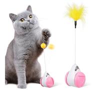 YARNOW Interactive Pink White Cat Teaser with Balance Car for Indoor Cats Self-Play Kitten Teasing with Swinging Wand