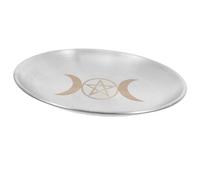 YARNOW Iron Pentagram Ritual Plate 5.5 Inch Three Phases of the Moon Design, Candle Holder and Altar Tray for Pagan and Wiccan Ceremonies