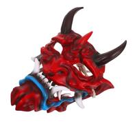 YARNOW Japanese Demon Mask and Sturdy Craftsmanship Resin for Adults Red with Horns Realistic Design Versatile Use Halloween Horror Accessory for Haunted Events and Cosplay Parties