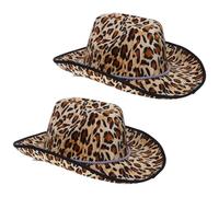 YARNOW Leopard Print Cowboy Hat Western Style with Adjustable Rope for Daily Wear and Masquerade Party Costume Accessory 14.57X10.63X5.12 Inch