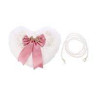 YARNOW Lovely Heart-shaped Plush Bag with Bowknot and Pearl Chain, Easy to Carry and Open, Stylish Cross-body Shoulder Bag for Women on Different Occasions