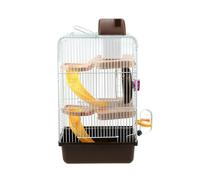 YARNOW Luxury Three Layer Small Animal Villa Cage with Running Wheel and Leakproof Water Jug Plastic Hamster House for Chinchilla and Dwarf Hamsters Portable Coffee-colored Pet Enclosure