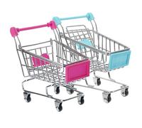YARNOW Mini Shopping Cart Handcart with Rolling Casters 2pcs | Plastic and Iron Build, Cute Miniature Shape, for Role Play, Classroom Activities, Small Items