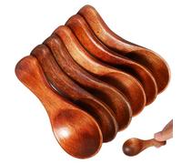 YARNOW Mini Wooden Spoons Set Reusable for Kitchen and Home Cooking 6pcs Small Tea Spoons Made of Brown Wood Utensils, Easy to Clean Portable Little Scoops for Spices and Condiments