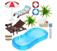 YARNOW Miniature Beach Decoration Set for Dollhouse Accessories, Mini Pool Deck Chair and Umbrella, Micro Landscape Ornaments for Zen Garden, Summer Beach Decoration, Miniature World, DIY Crafts