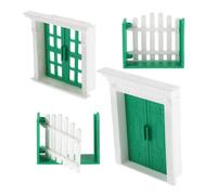 YARNOW Miniature Dollhouse Door and Window Accessories Set, 4Pcs Green and White Plastic Doors, Windows, and Fences for Model Building and Garden Decoration